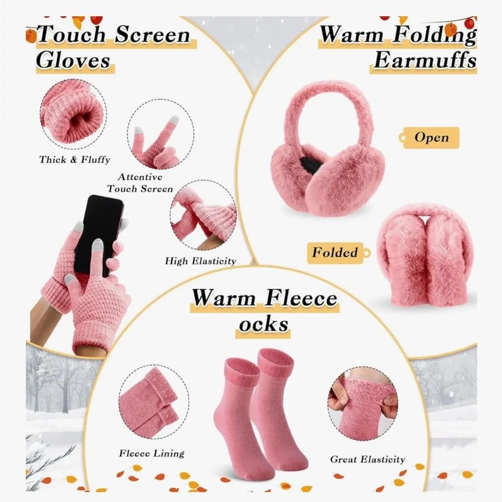 Hicarer 6-piece Pink Winter Knit Set